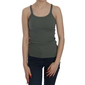 PINK MEMORIES Ribbed Tank Top Sleeveless Round Neck Women Green Tops & T-Shirts